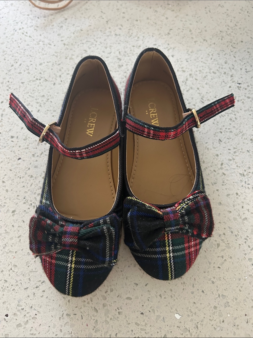 J. Crew Girls' Red and Green Plaid Mary Jane Flats